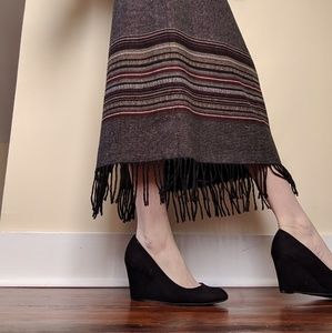 Aztec western fringe vintage maxi skirt